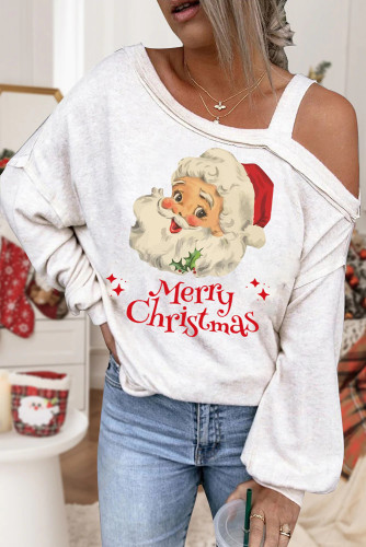 Women's Santa Print Cold Shoulder Top