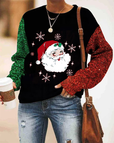 Christmas Santa Patchwork Crew Neck Sweatshirt