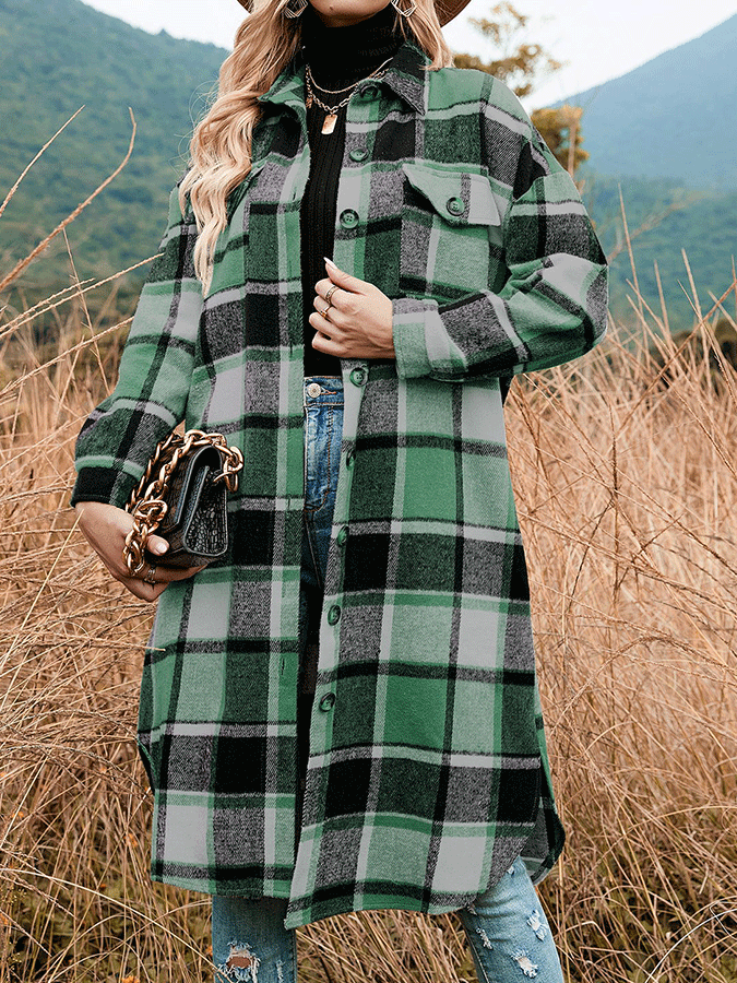 Casual Lapel Loose Plaid Jacket