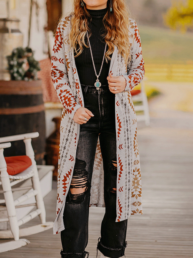 Casual Printed Long Sleeve Cardigan