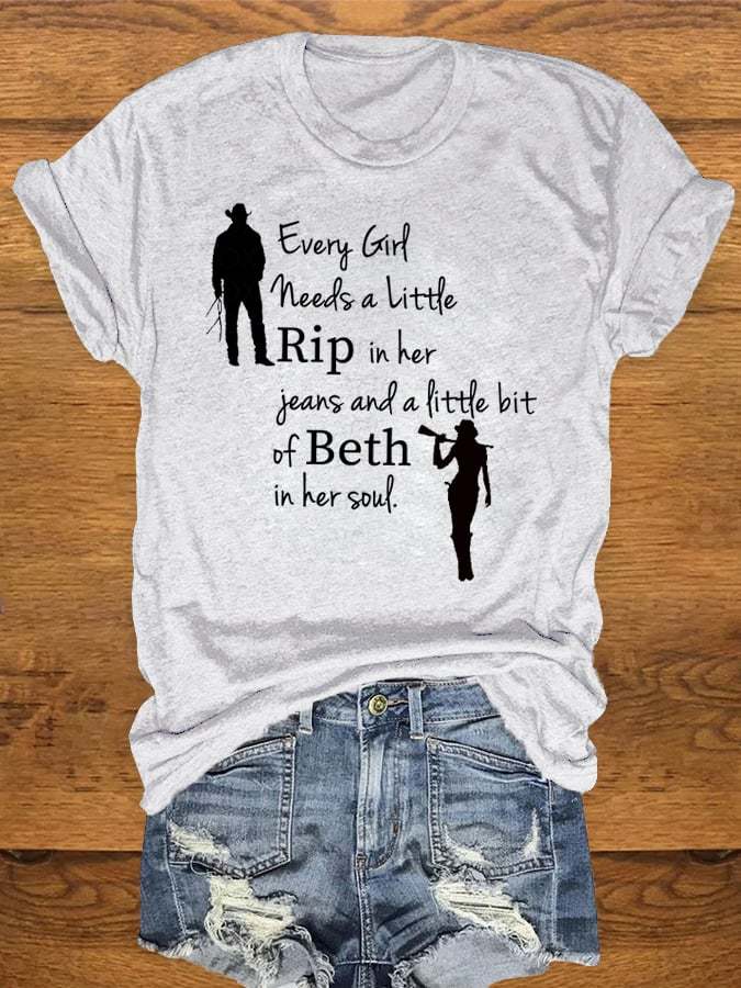Women's Casual Every Girl Needs a Little Rip Beth Printed Short Sleeved T-shirt