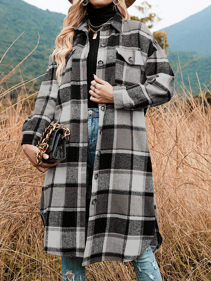 Casual Lapel Loose Plaid Jacket