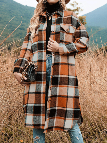 Casual Lapel Loose Plaid Jacket