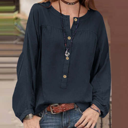 Wisherryy Casual Loose Solid Color Button Shirt