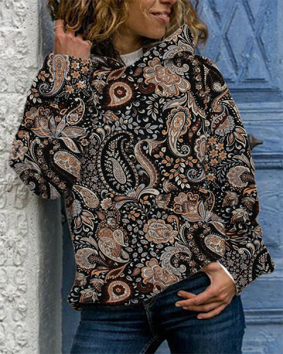 Vintage Paisley Oversized Hooded Sweatshirt