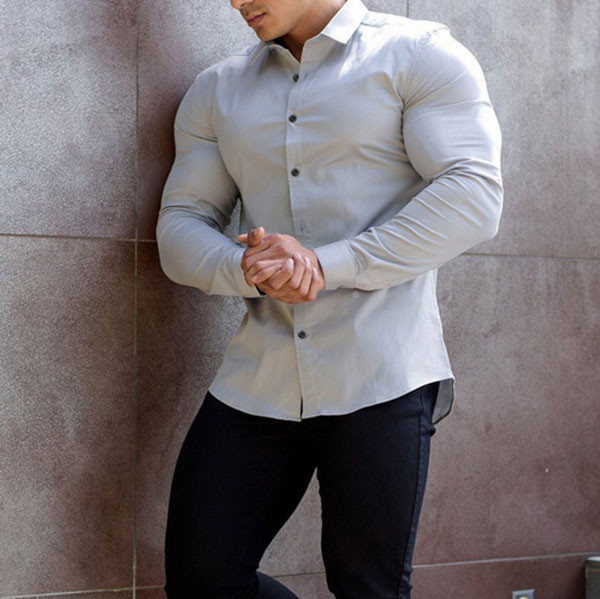 men's sports casual long-sleeved lapel shirt thin fitness business shirt