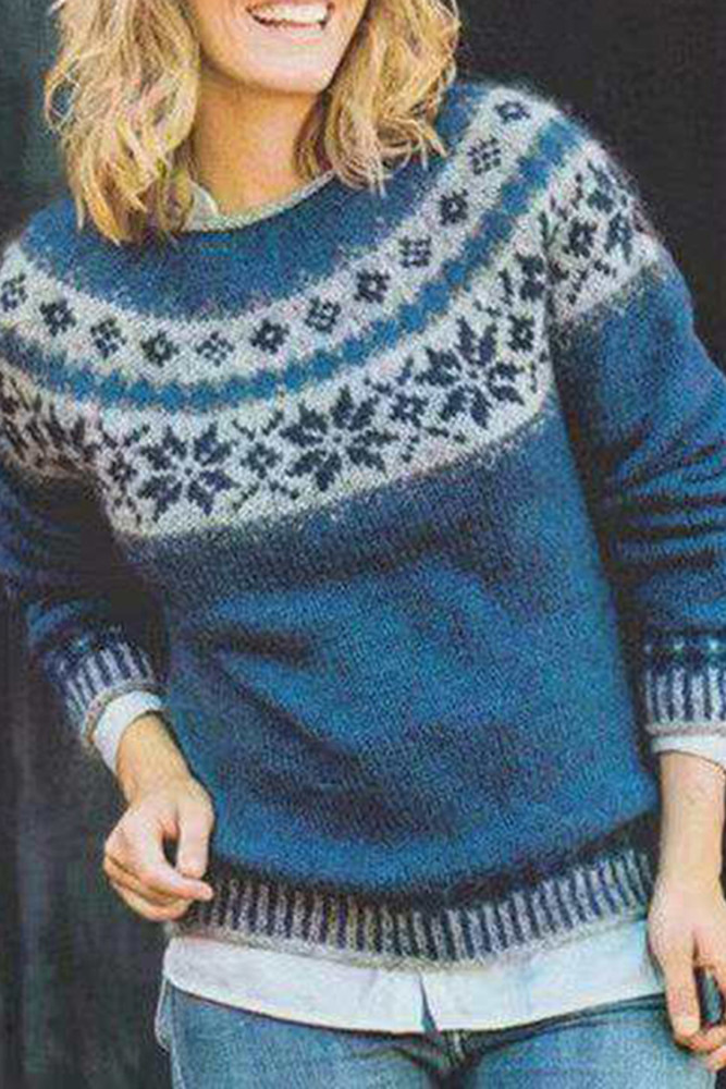 Fairman Island Vintage Jacquard Crew Neck Loose Sweater