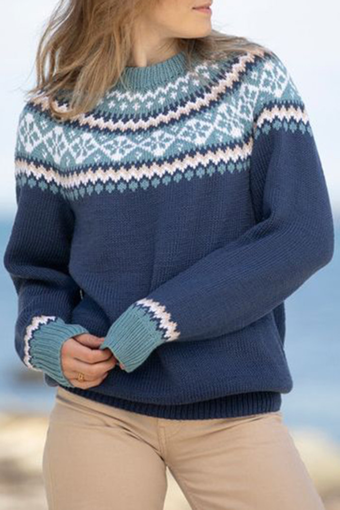 Fairman Island Vintage Wave Contrast Jacquard Sweater
