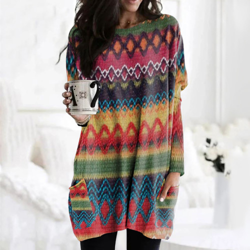 Vintage Colorful Sweater Textured Tunic