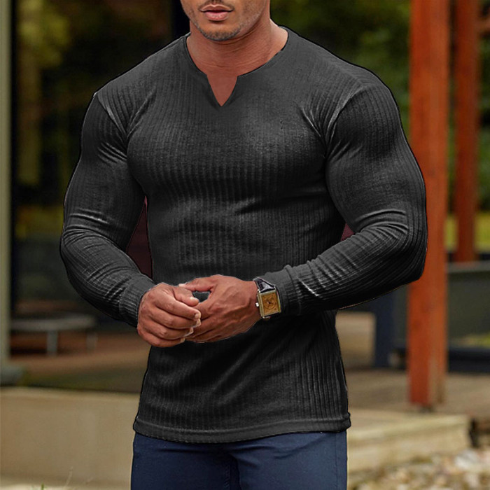 Men's T shirt Tee Solid Color V Neck Long Sleeve  Casual Comfortable / Sports