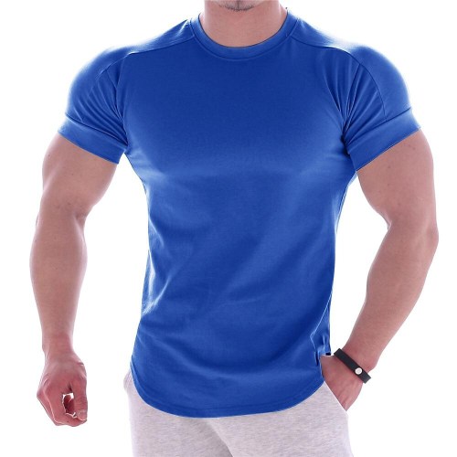 Men's Solid Color Sports Quick Dry Round Neck Elastic Basic Shirt