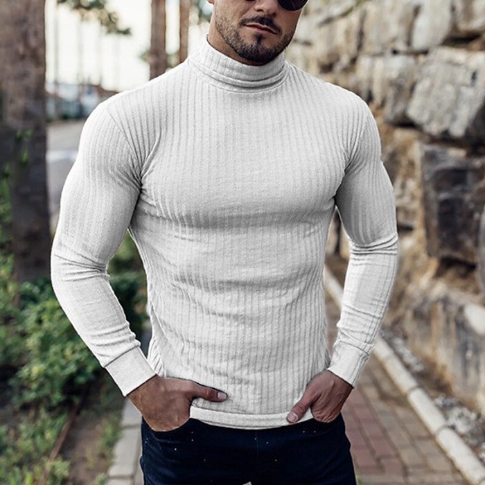 Men's Casual Outdoor Solid Color Turtleneck Long Sleeve Muscle Shirt