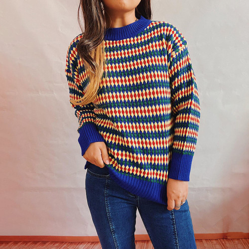 Casual Contrast Striped Long Sleeve Sweater