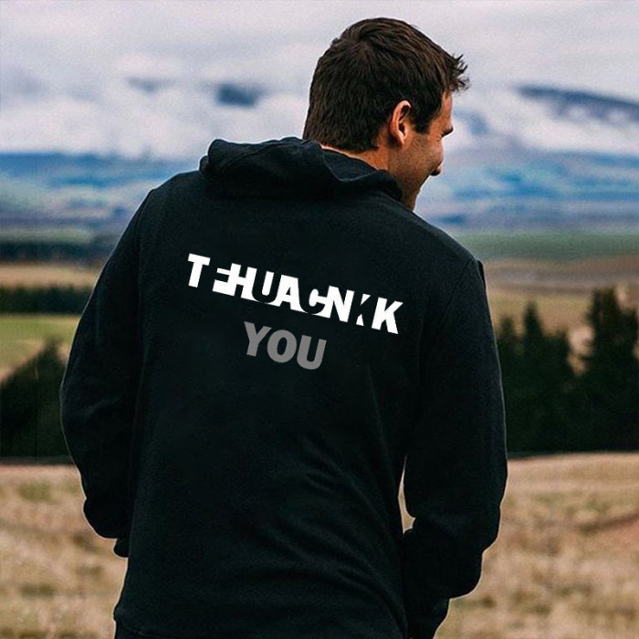 Thank You  Ambiguity Letter Print Casual Hoodie