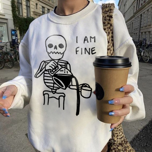 I'm Fine Skull Print Women's Crewneck Sweatshirt