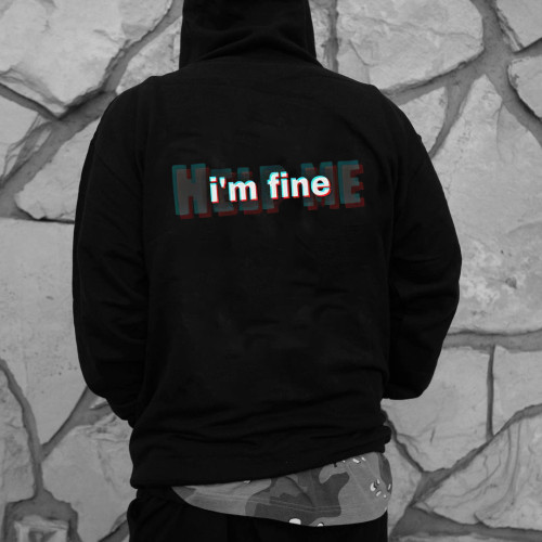 I'm Fine Help Me Letter Print Casual Hoodie