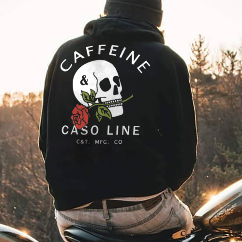 Caffeine caso line rose skull designer hoodie