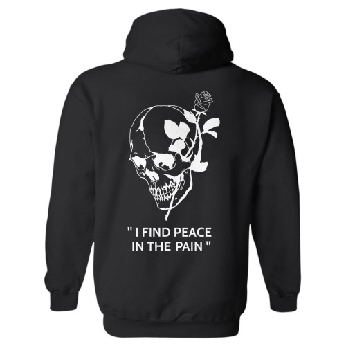 GISUSIE I Find Peace In The Pain Skull Printed Hoodie