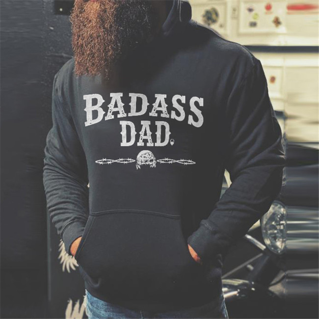 Badass dad skull print loose hoodie