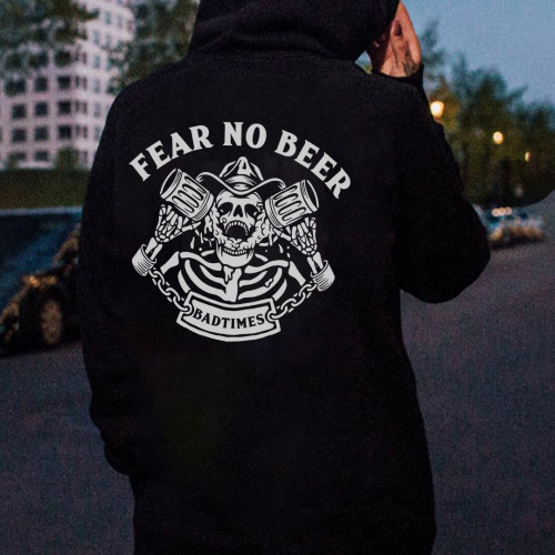 Fear No Beer Skull Printed Men's Hoodie