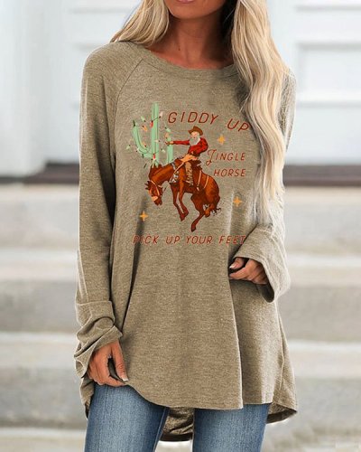 Giddy Up Jingle Horse Pick up Your Feet Cowboy Santa Cactus WesternTop