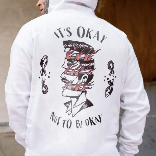 It's Okay Not To Be Okay Abstract Man Face Print Men's Casual Hoodie