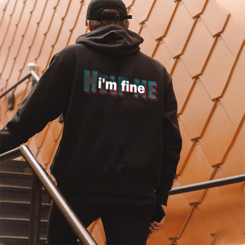 I'm Fine Help Me Letter Print Casual Hoodie
