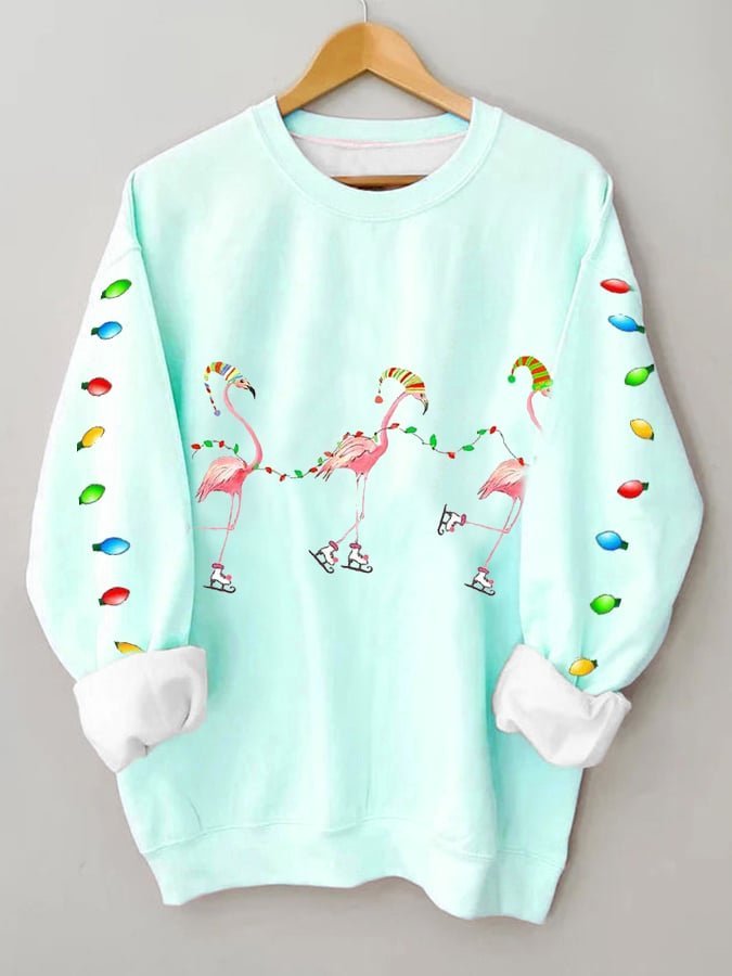 Women's Merry Christmas Flamingo Fun Print Casual Sweatshirt