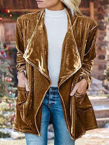 Women's Winter Leisure Gold Velvet Solid Long Windbreaker