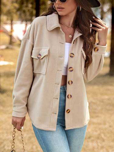Ladies Fleece Casual Button Cardigan Jacket