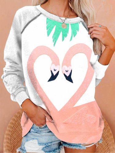 Women's Flamingo Valentine Print Casual Sweatshirt