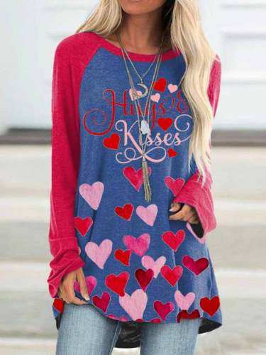 Hugs And Kisses Valentine's Day Heart Print Casual Top