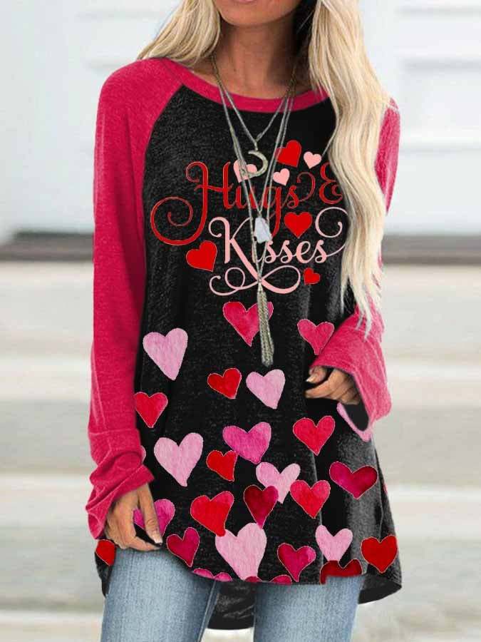 Hugs And Kisses Valentine's Day Heart Print Casual Top