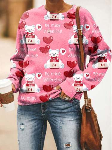 Women'S Valentine'S Day Love Heart Long Sleeve Printed Sweatshirt