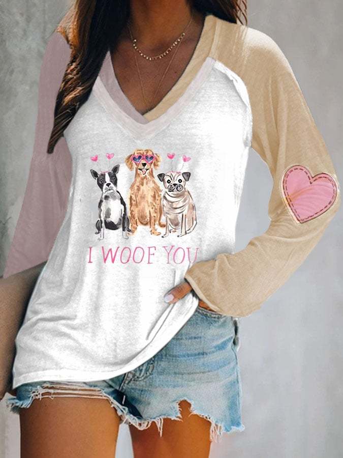 Ladies Valentine'S Day Casual Printed V-Neck T-Shirt