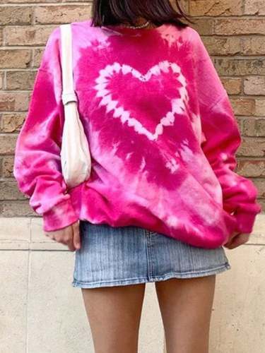 Women's Tie-Dye Love Heart Print Casual Sweatshirt