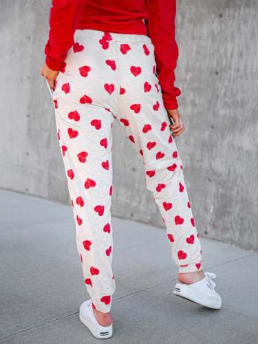 Women's Love Heart Print Casual Pants