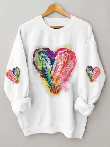 Women's Oil Painting Heart Graphic Casual Sweatshirt