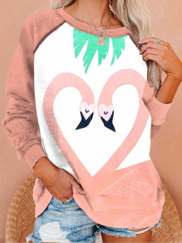 Women's Flamingo Valentine Print Casual Sweatshirt