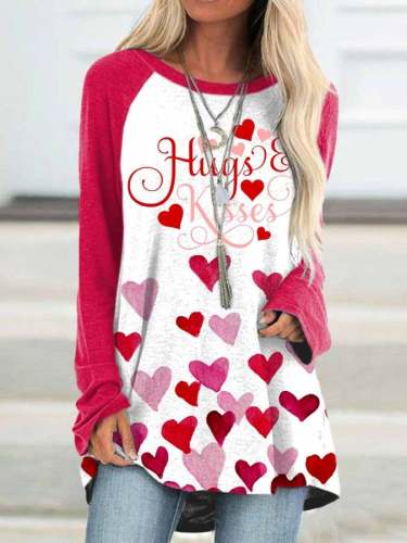 Hugs And Kisses Valentine's Day Heart Print Casual Top