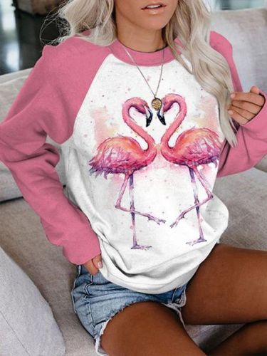 Women's Flamingo Love Print Casual Crewneck Sweatshirt