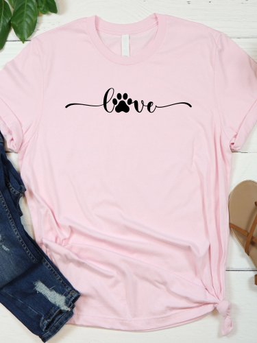 Women's Dog love  Printed Round Neck Short Sleeve T-Shirt