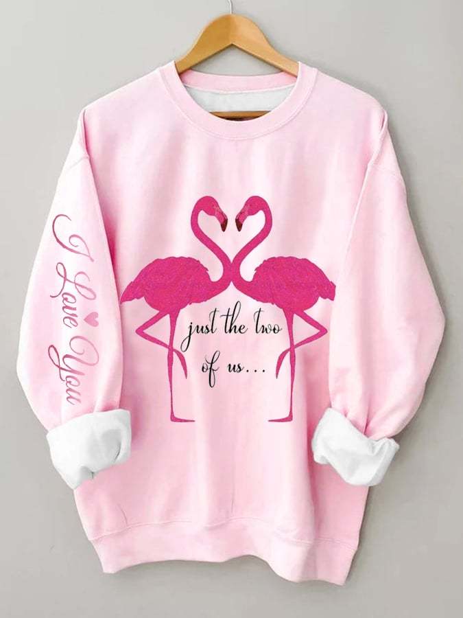 Women's Just The Two Of Us Flamingo Fun Print Casual Sweatshirt