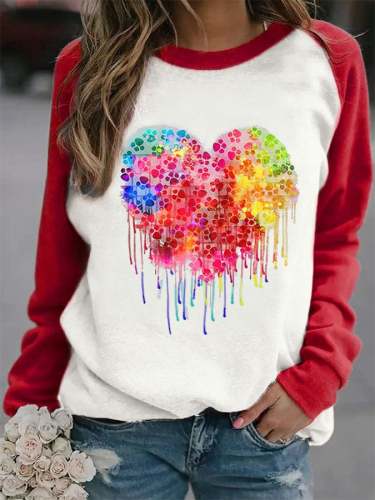 Fashion Color Block Print Long-Sleeve Sweatshirt