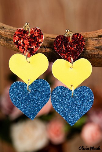 Heart Shaped Leather Sequin Earrings