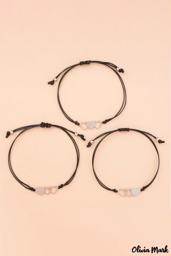 3pcs black heart decor bracelets