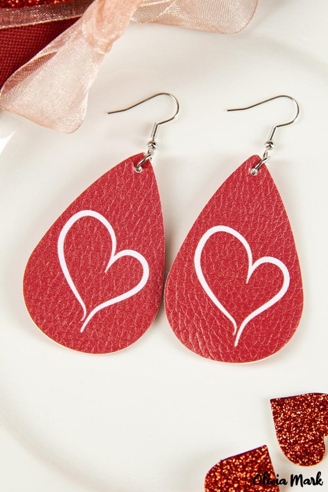 Valentine Red Heart Shape Printed Dangle Earrings