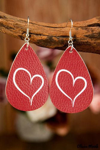 Valentine Red Heart Shape Printed Dangle Earrings