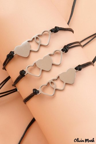 3pcs black heart decor bracelets