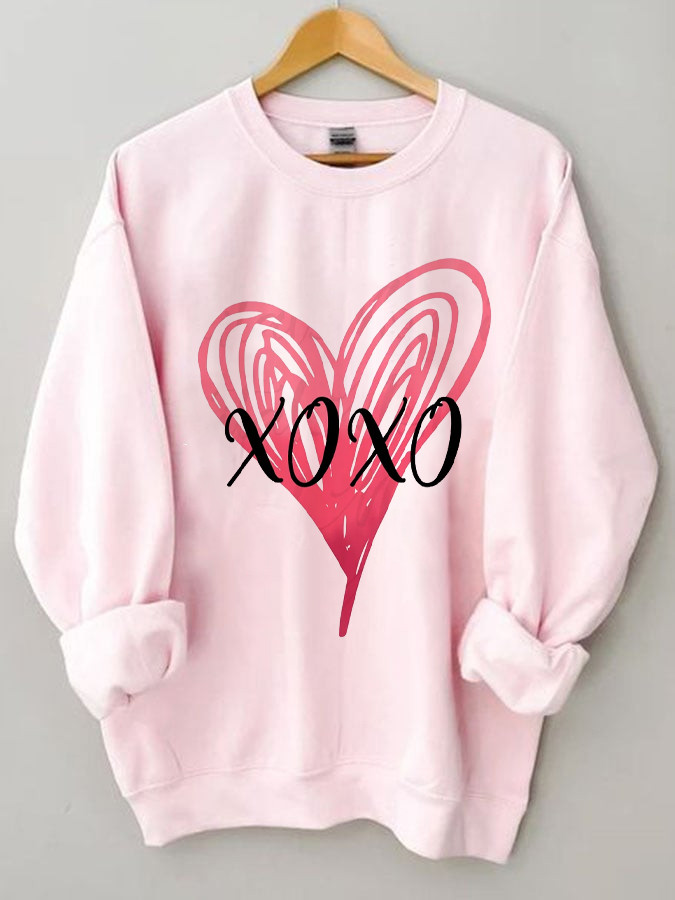 Women's XOXO Heart Loose Crewneck Sweatshirt